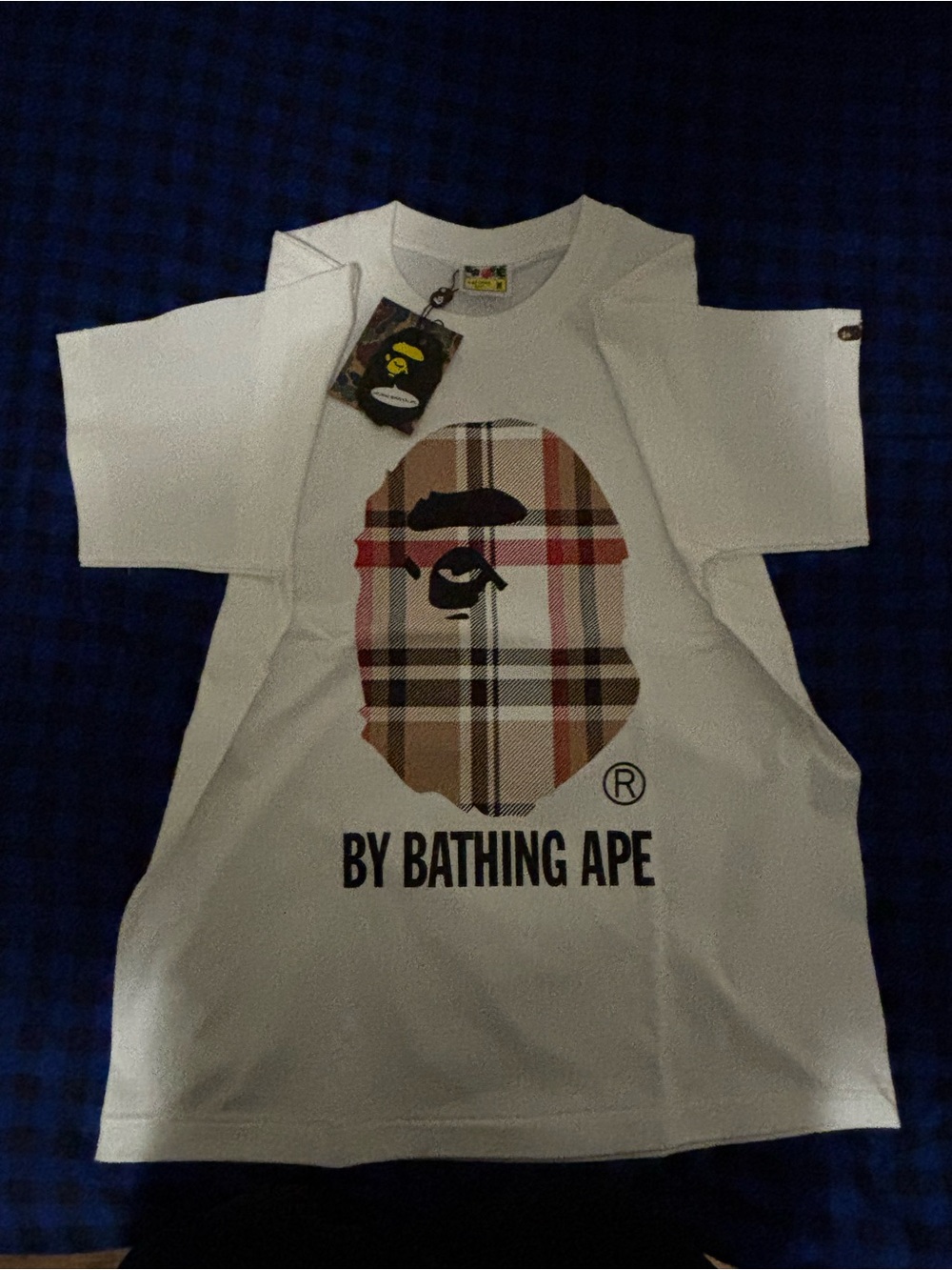 A Bathing Ape White Plaid Ape Head Short-Sleeve Tee